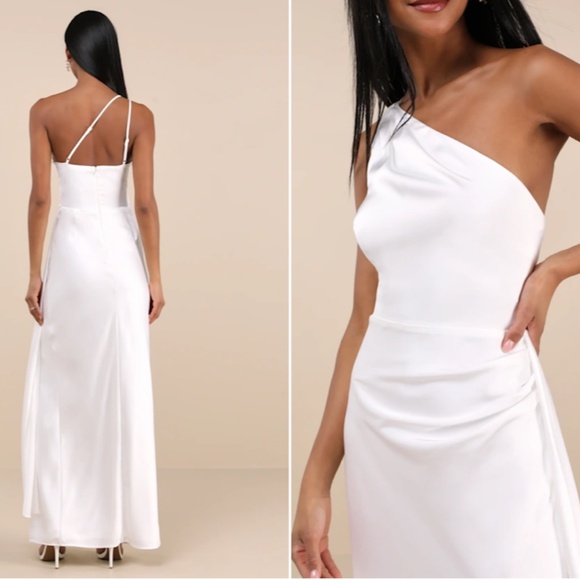 LULUS Bridal Wedding Shower Reception Bachelorette Sexy Flowy Romantic Satin Max - Picture 6 of 7